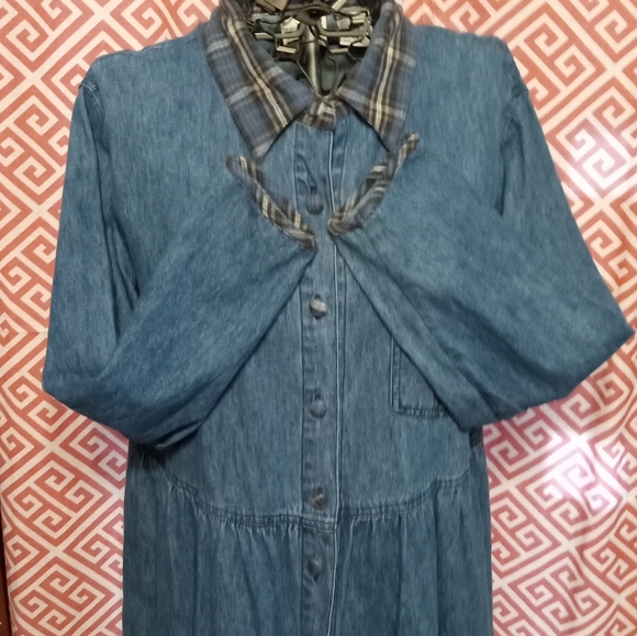 TR Bentley Plus denim/jean maxi midi dress pockets flannel collar buttons 18W - Picture 3 of 11